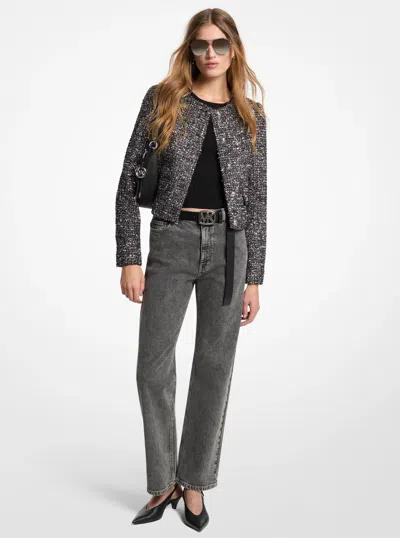 Michael Michael Kors Michael Kors Metallic Tweed Lady Jacket In Silver