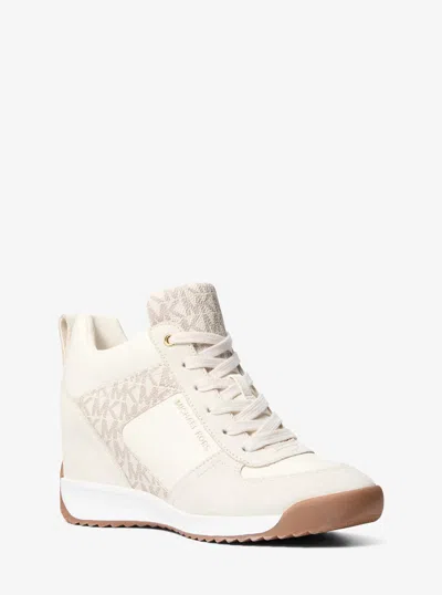 Michael Michael Kors Michael Kors Nikko S2 Suede And Leather Wedge Trainer In Natural In White