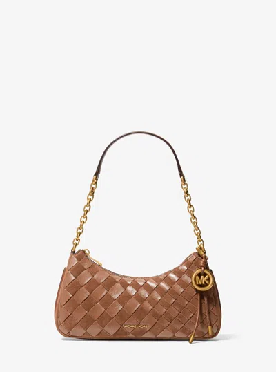 Michael Michael Kors Michael Kors Nolita Medium Hand-woven Leather Chain Pochette In Brown