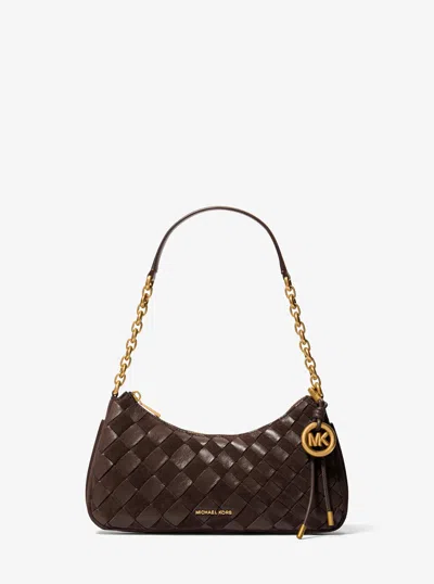 Michael Michael Kors Michael Kors Nolita Medium Hand-woven Leather Chain Pochette In Brown