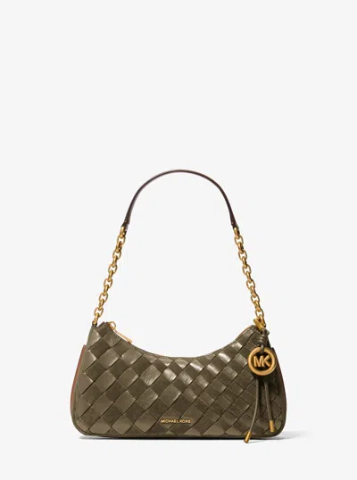 Michael Michael Kors Michael Kors Nolita Medium Hand-woven Leather Chain Pochette In Green