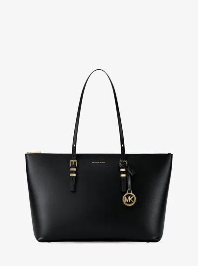 Michael Michael Kors Michael Kors Quinn Large Pebbled Leather Tote Bag In Black