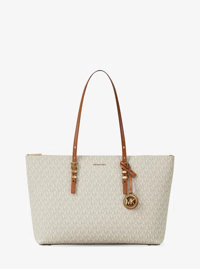 Michael Michael Kors Michael Kors Quinn Large Signature Logo Tote Bag In Natural