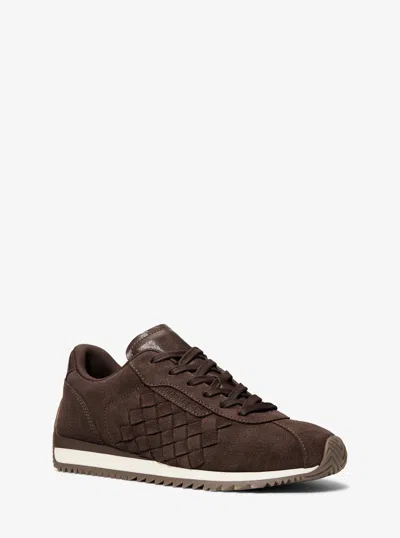 Michael Michael Kors Michael Kors Rhodes Woven Suede Trainer In Brown