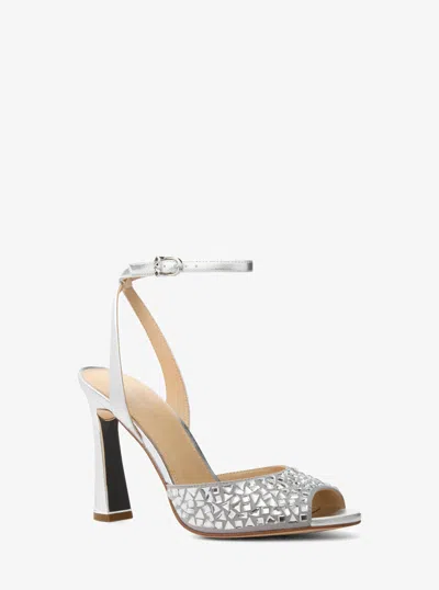 Michael Michael Kors Michael Kors Rosie Embellished Metallic Sandal In Silver