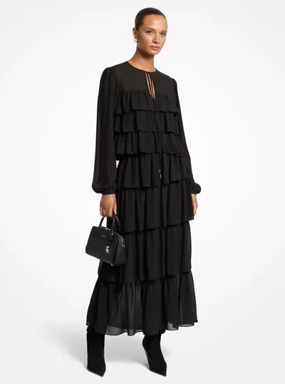 Michael Michael Kors Michael Kors Ruffled Georgette Maxi Dress In Black
