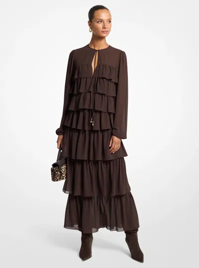 Michael Michael Kors Michael Kors Ruffled Georgette Maxi Dress In Brown