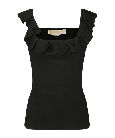 Michael Michael Kors Ruffled Stretch Tank Top In Black