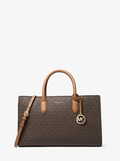 Michael Michael Kors Michael Kors Scarlett Medium Signature Logo Satchel In Brown In Pink