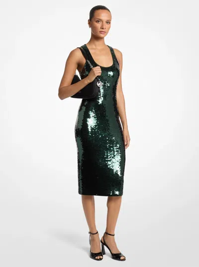 Michael Michael Kors Michael Kors Sequin Embellished Racerback Dress In Green