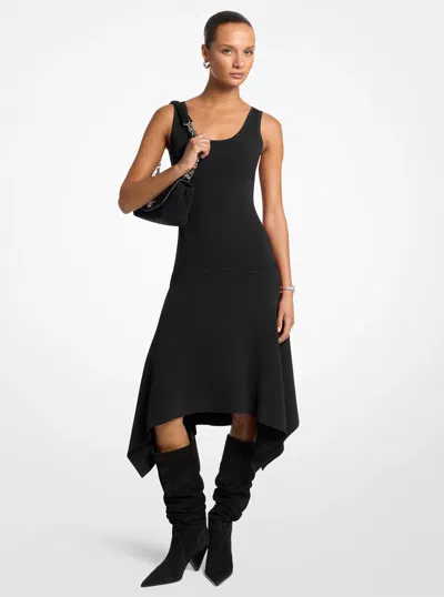 Michael Michael Kors Michael Kors Stretch Knit Sleeveless Handkerchief Dress In Black