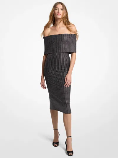 Michael Michael Kors Michael Kors Studded Stretch Viscose Off-the-shoulder Dress In Black