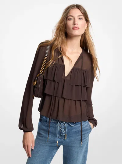 Michael Michael Kors Michael Kors Tiered Georgette Blouse In Brown