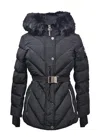 Michael Michael Kors Michael Kors Women's Belted Chevron Scuba Coat W/faux Fur, Black In Black