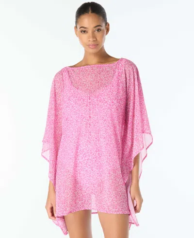 Michael Michael Kors Michael Kors Women's Boat Neck Cover-up Swim Caftan In Pink