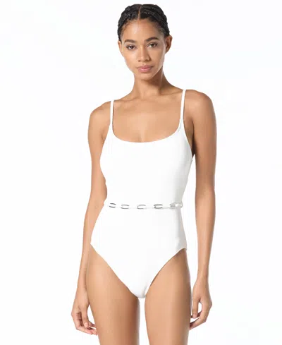 Michael Michael Kors Michael Kors Women's Chain Belt One-piece Swimsuit In White