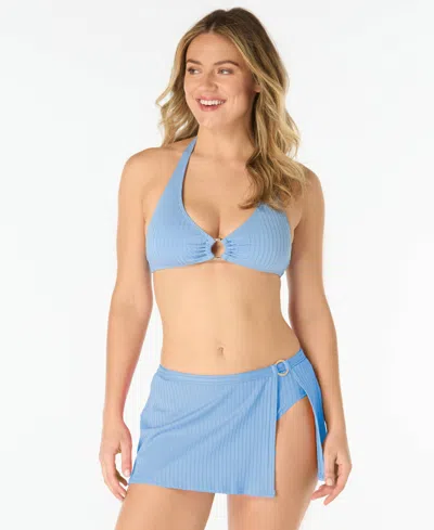 Michael Michael Kors Michael Kors Women's Logo Ring Halter Bikini Top In Blue