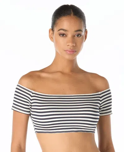 Michael Michael Kors Michael Kors Women's Off-the-shoulder Stripe Bikini Top In Blue