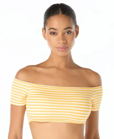 Michael Michael Kors Michael Kors Women's Off-the-shoulder Stripe Bikini Top In Yellow