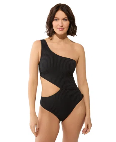 Michael Michael Kors Michael Kors Women's One-shoulder One-piece Swimsuit In Black