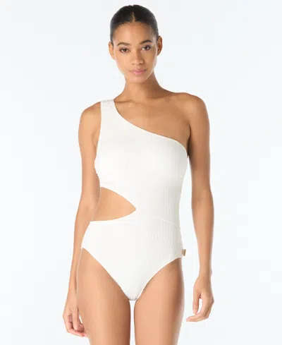 Michael Michael Kors Michael Kors Women's One-shoulder One-piece Swimsuit In White