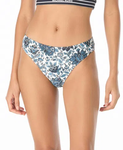 Michael Michael Kors Michael Kors Women's Printed High-leg Bikini Bottoms In Blue