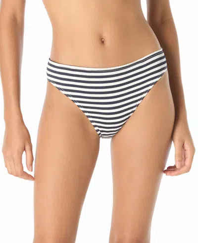 Michael Michael Kors Michael Kors Women's Pull-on Striped High-leg Bikini Bottoms In Black