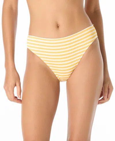 Michael Michael Kors Michael Kors Women's Pull-on Striped High-leg Bikini Bottoms In Yellow