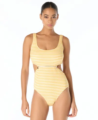 Michael Michael Kors Michael Kors Women's Scoop Neck Cut-out One-piece Swimsuit In Brown