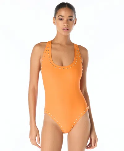Michael Michael Kors Michael Kors Women's Scoop Neck Racer Back One-piece Swimsuit In Orange