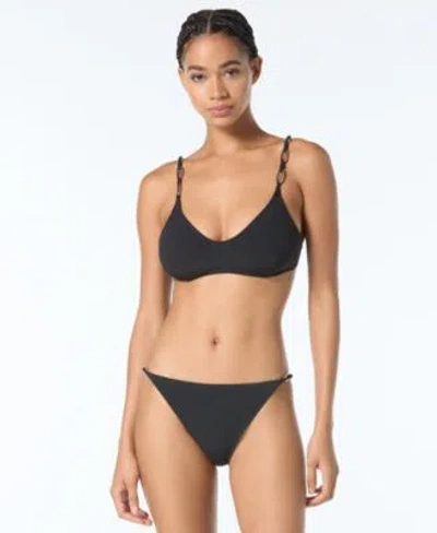 Michael Michael Kors Michael Kors Womens Oval Link Swim Bikini Top Full Coverage Swim Bottoms In Black