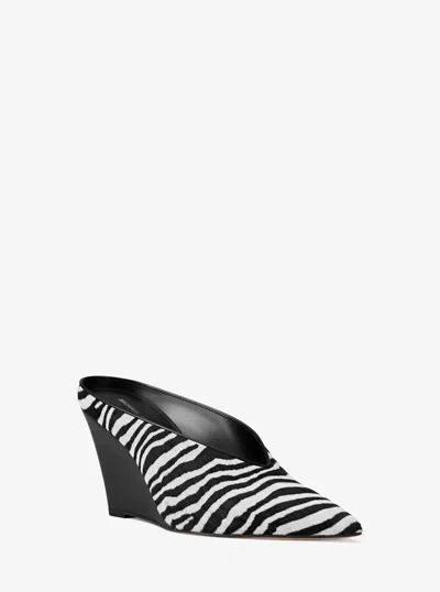 Michael Michael Kors Michael Kors Xandra Zebra Print Calf Hair Wedge Mule In Black