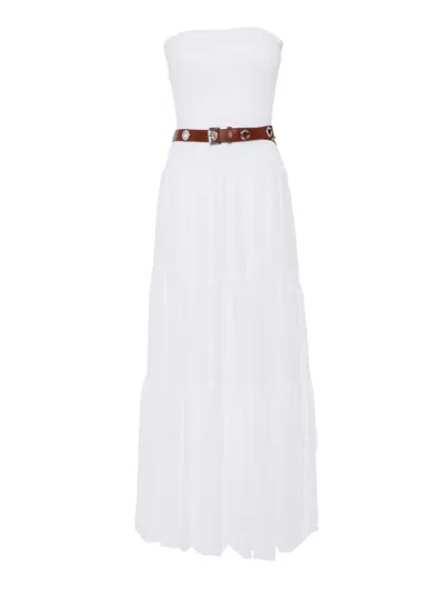 Michael Michael Kors Michael Strapless Belted Maxi Dress In White