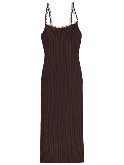 Michael Michael Kors Midi Dress With Chain In Brown