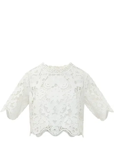 Michael Michael Kors Mini Lace Sleeve Top In White