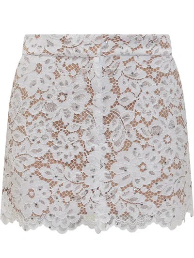 Michael Michael Kors Mini Skirt With Floral Lace And Studded Details In White