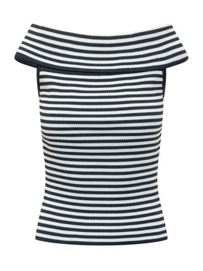 Michael Michael Kors Mini Striped Knit Top With Boat Neck In Yellow