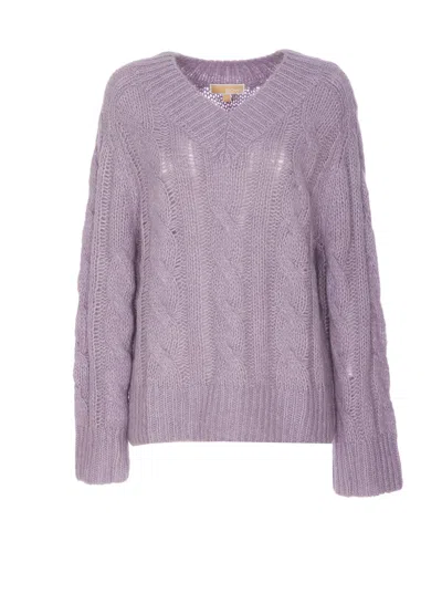 Michael Michael Kors Mixed Alpaca Sweater With Braids In Purple