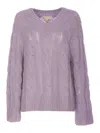 Michael Michael Kors Mixed Alpaca Sweater With Braids In Purple