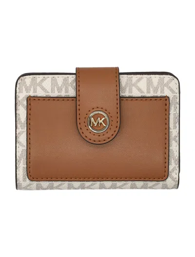 Michael Michael Kors Mk Charm Sm Tab Compact Pckt Wllt In Vanilla/acrn