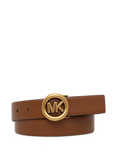 Michael Michael Kors Mk Logo-plaque Belt In Brown