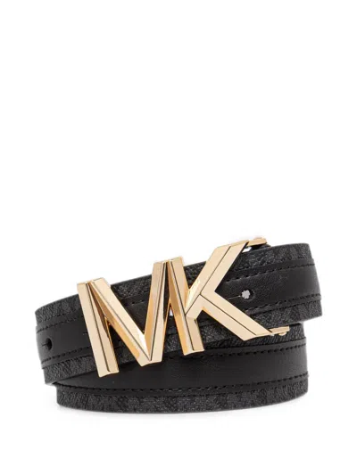 Michael Michael Kors Mk Plaque Monogram Belt In Black