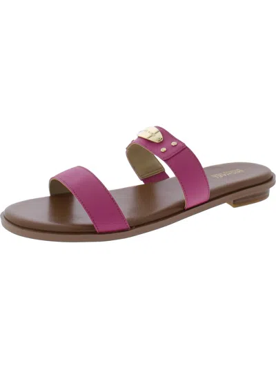 Michael Michael Kors Mk Plate Slide Womens Faux Leather Round Toe Slide Sandals In Pink