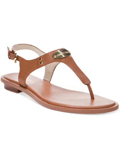 Michael Michael Kors Mk Plate Womens Faux Leather T-strap Thong Sandals In Brown