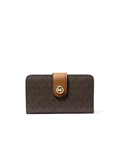 Michael Michael Kors Mk Pop Charm Medium Signature Logo Wallet In Brn/acorn