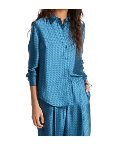Michael Michael Kors Mk2000 Logo Print Satin Shirt In Blue