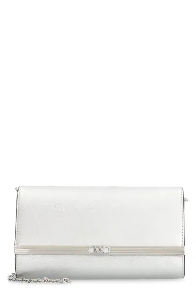 Michael Michael Kors Mona Leather Clutch In Silver
