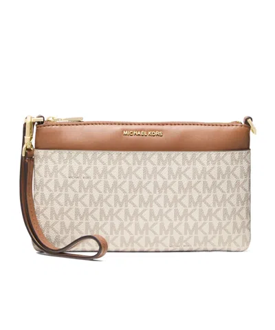 Michael Michael Kors Monogram Coatedcanvas And Leather Wristlet Crossbody Bag In Nude