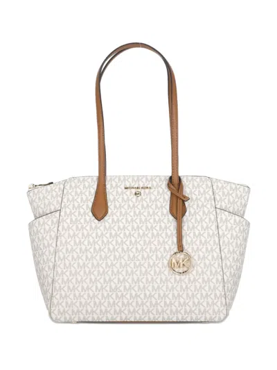 Michael Michael Kors Monogram Logo-charm Shoulder Bag In White