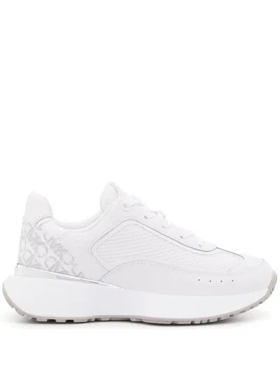Michael Michael Kors Monogram-panel Leather Sneakers In Weiss